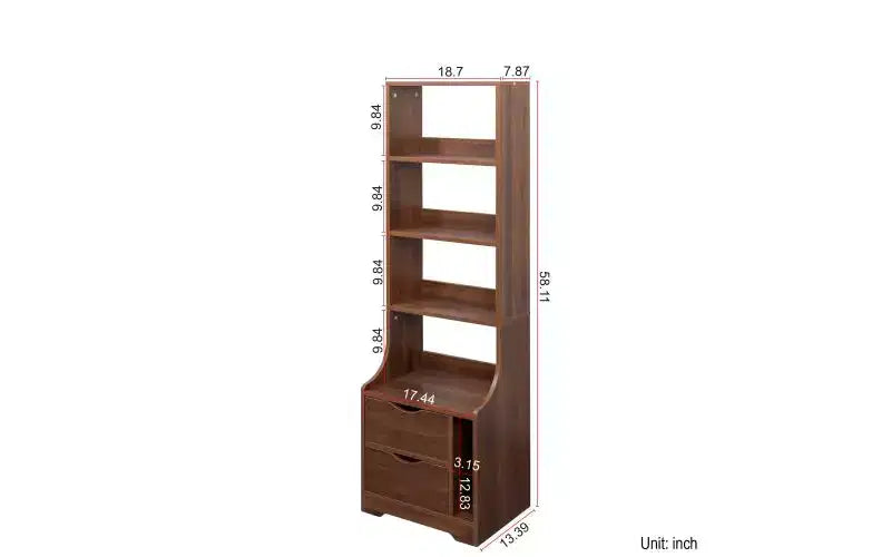 TUYOHW Étagères Modernes à 4 Niveaux avec 2 Tiroirs, Grande Capacité de Rangement, Bibliothèques pour Salon, Bureau à Domicile