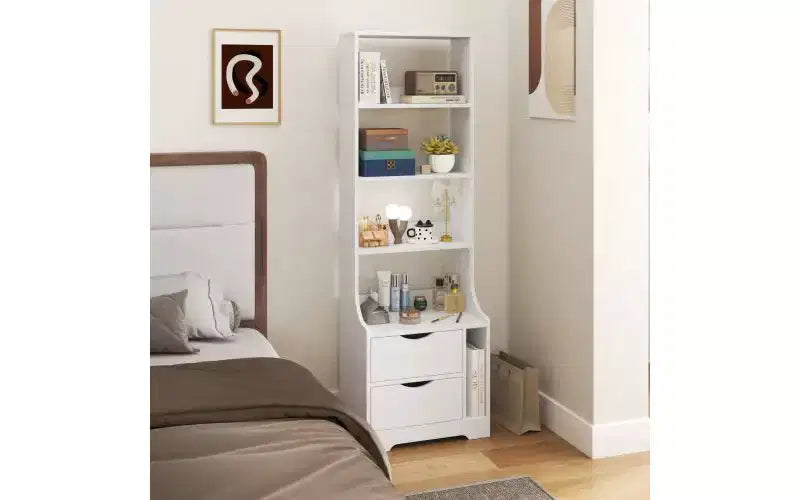 TUYOHW Étagères Modernes à 4 Niveaux avec 2 Tiroirs, Grande Capacité de Rangement, Bibliothèques pour Salon, Bureau à Domicile