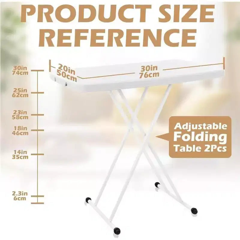 Petite table pliante réglable en hauteur, plateau TV pliable en plastique portable avec cadre en X en métal, table rectangulaire pour ordinateur portable pour chambre à coucher ou salon