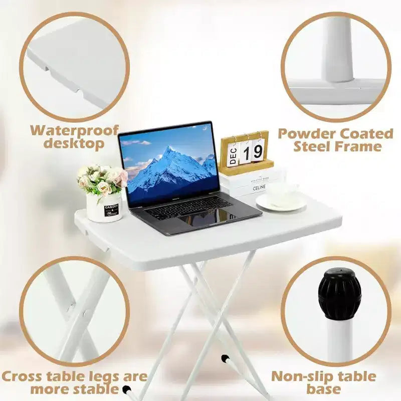 Petite table pliante réglable en hauteur, plateau TV pliable en plastique portable avec cadre en X en métal, table rectangulaire pour ordinateur portable pour chambre à coucher ou salon