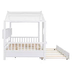 Bellemave Lit cabane en bois de taille double avec lit gigogne et étagères de rangement, cadre de lit cabane pour enfants, bois de pin massif, blanc