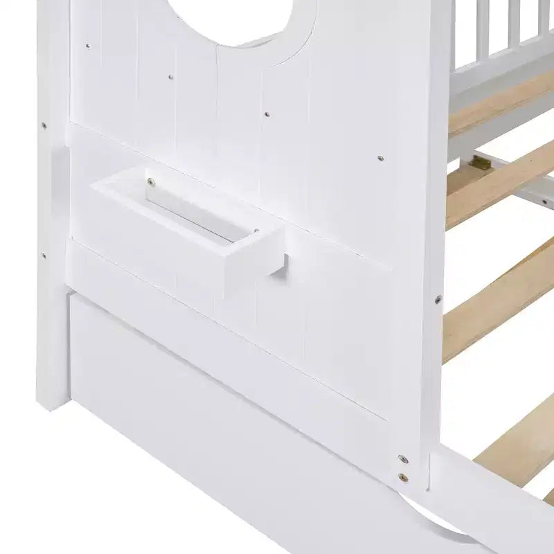 Bellemave Lit cabane en bois de taille double avec lit gigogne et étagères de rangement, cadre de lit cabane pour enfants, bois de pin massif, blanc