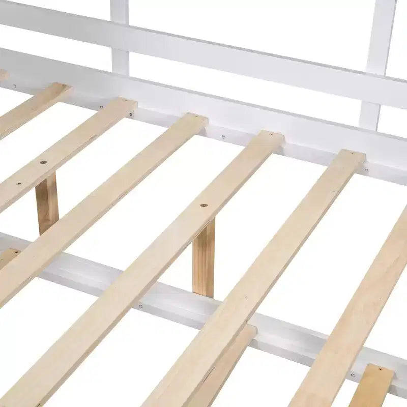 Bellemave Lit cabane en bois de taille double avec lit gigogne et étagères de rangement, cadre de lit cabane pour enfants, bois de pin massif, blanc
