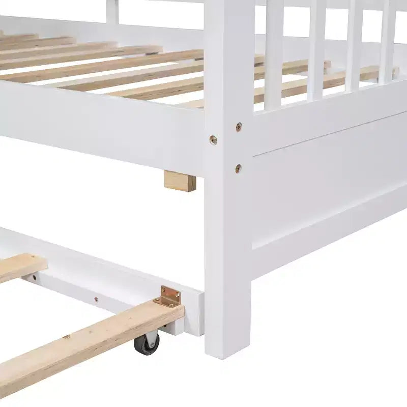 Bellemave Lit cabane en bois de taille double avec lit gigogne et étagères de rangement, cadre de lit cabane pour enfants, bois de pin massif, blanc