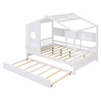 Bellemave Lit cabane en bois de taille double avec lit gigogne et étagères de rangement, cadre de lit cabane pour enfants, bois de pin massif, blanc
