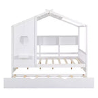 Bellemave Lit cabane en bois de taille double avec lit gigogne et étagères de rangement, cadre de lit cabane pour enfants, bois de pin massif, blanc