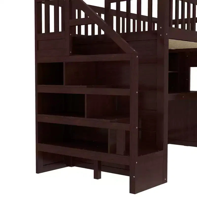 Lit mezzanine jumeau Bellemave avec bureau mobile, escalier de rangement et étagère, aucun sommier tapissier requis