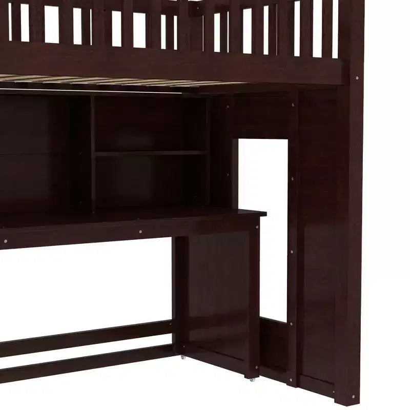 Lit mezzanine jumeau Bellemave avec bureau mobile, escalier de rangement et étagère, aucun sommier tapissier requis