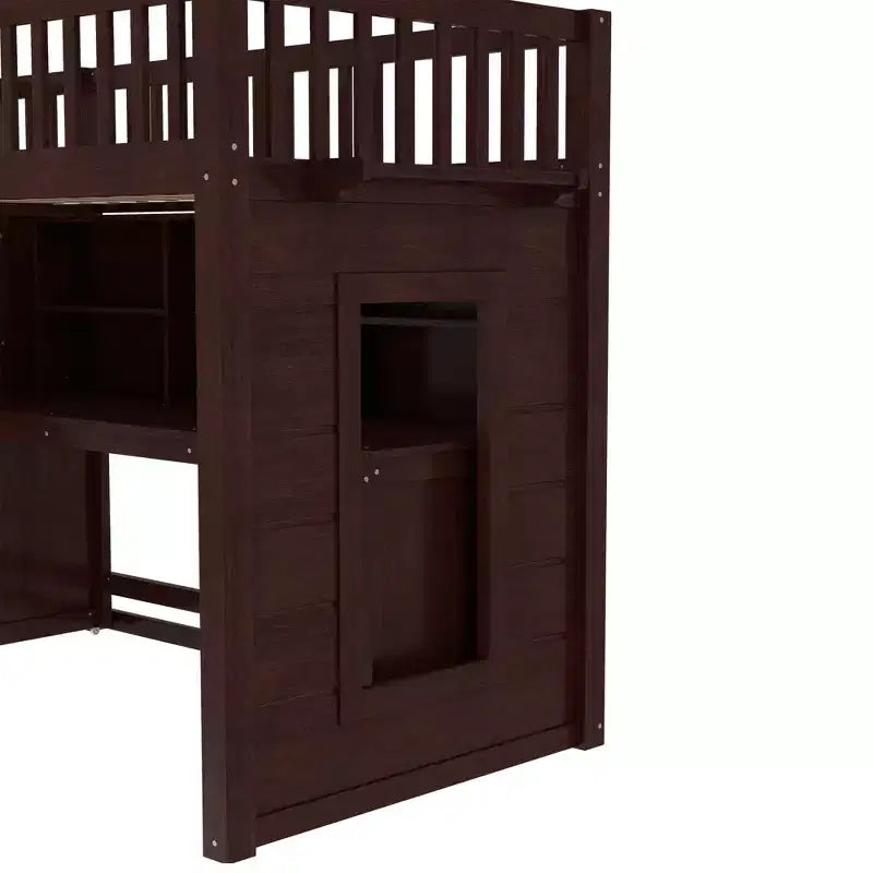 Lit mezzanine jumeau Bellemave avec bureau mobile, escalier de rangement et étagère, aucun sommier tapissier requis