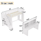 Lit mezzanine jumeau Bellemave avec bureau mobile, escalier de rangement et étagère, aucun sommier tapissier requis