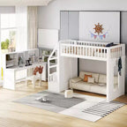 Lit mezzanine jumeau Bellemave avec bureau mobile, escalier de rangement et étagère, aucun sommier tapissier requis