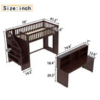 Lit mezzanine jumeau Bellemave avec bureau mobile, escalier de rangement et étagère, aucun sommier tapissier requis