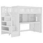 Lit mezzanine jumeau Bellemave avec bureau mobile, escalier de rangement et étagère, aucun sommier tapissier requis
