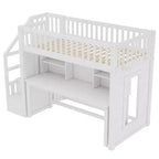 Lit mezzanine jumeau Bellemave avec bureau mobile, escalier de rangement et étagère, aucun sommier tapissier requis