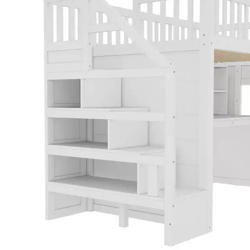 Lit mezzanine jumeau Bellemave avec bureau mobile, escalier de rangement et étagère, aucun sommier tapissier requis