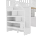 Lit mezzanine jumeau Bellemave avec bureau mobile, escalier de rangement et étagère, aucun sommier tapissier requis