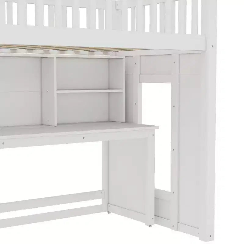 Lit mezzanine jumeau Bellemave avec bureau mobile, escalier de rangement et étagère, aucun sommier tapissier requis