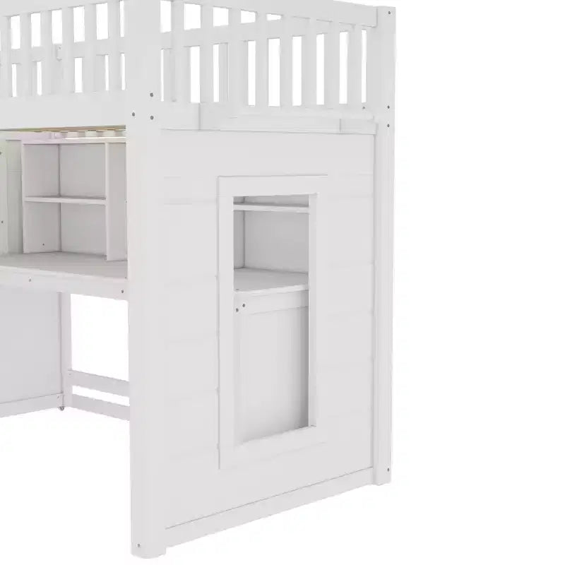 Lit mezzanine jumeau Bellemave avec bureau mobile, escalier de rangement et étagère, aucun sommier tapissier requis