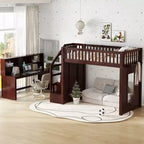 Lit mezzanine jumeau Bellemave avec bureau mobile, escalier de rangement et étagère, aucun sommier tapissier requis