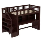 Lit mezzanine jumeau Bellemave avec bureau mobile, escalier de rangement et étagère, aucun sommier tapissier requis