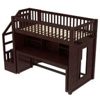 Lit mezzanine jumeau Bellemave avec bureau mobile, escalier de rangement et étagère, aucun sommier tapissier requis