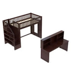 Lit mezzanine jumeau Bellemave avec bureau mobile, escalier de rangement et étagère, aucun sommier tapissier requis