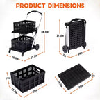 Chariots de courses pliables à deux niveaux, chariots pliables multifonctionnels avec roues pivotantes à 360°, chariot de courses avec caisse de rangement pour l'épicerie, l'entrepôt
