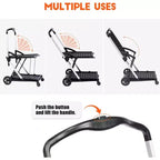 Chariots de courses pliables à deux niveaux, chariots pliables multifonctionnels avec roues pivotantes à 360°, chariot de courses avec caisse de rangement pour l'épicerie, l'entrepôt