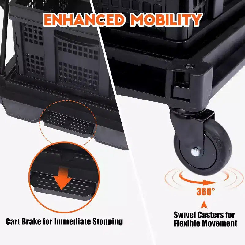 Chariots de courses pliables à deux niveaux, chariots pliables multifonctionnels avec roues pivotantes à 360°, chariot de courses avec caisse de rangement pour l'épicerie, l'entrepôt