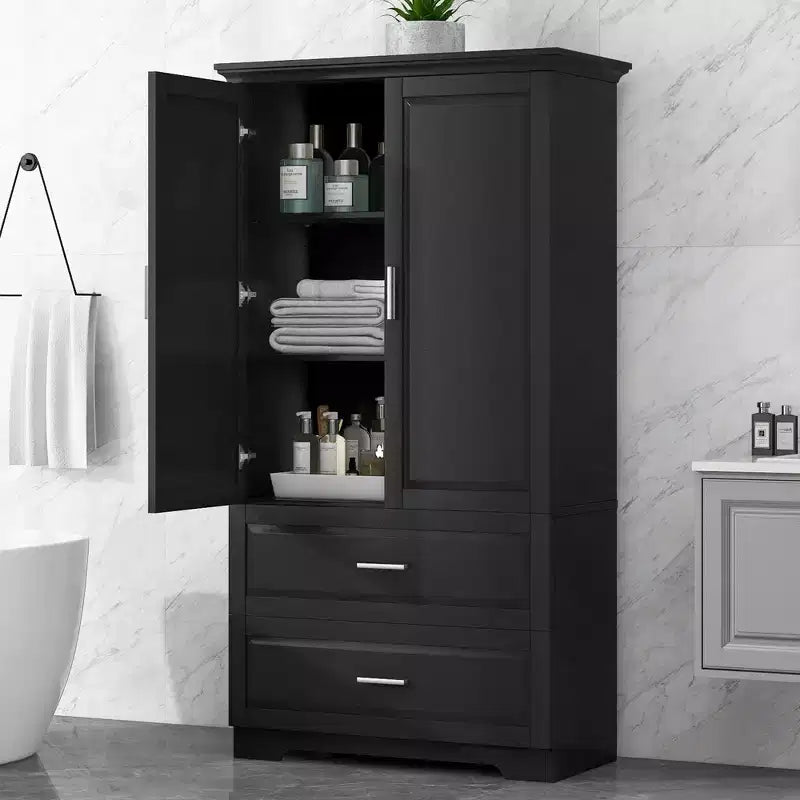 Meuble de salle de bain haut CASAINC avec deux portes et tiroirs, étagère réglable, panneau MDF