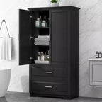 Meuble de salle de bain haut CASAINC avec deux portes et tiroirs, étagère réglable, panneau MDF