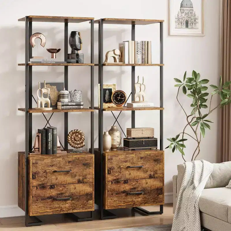 Bibliothèque 4 étagères avec tiroirs de rangement, étagère ouverte de 180 cm de haut pour salon, chambre, bureau