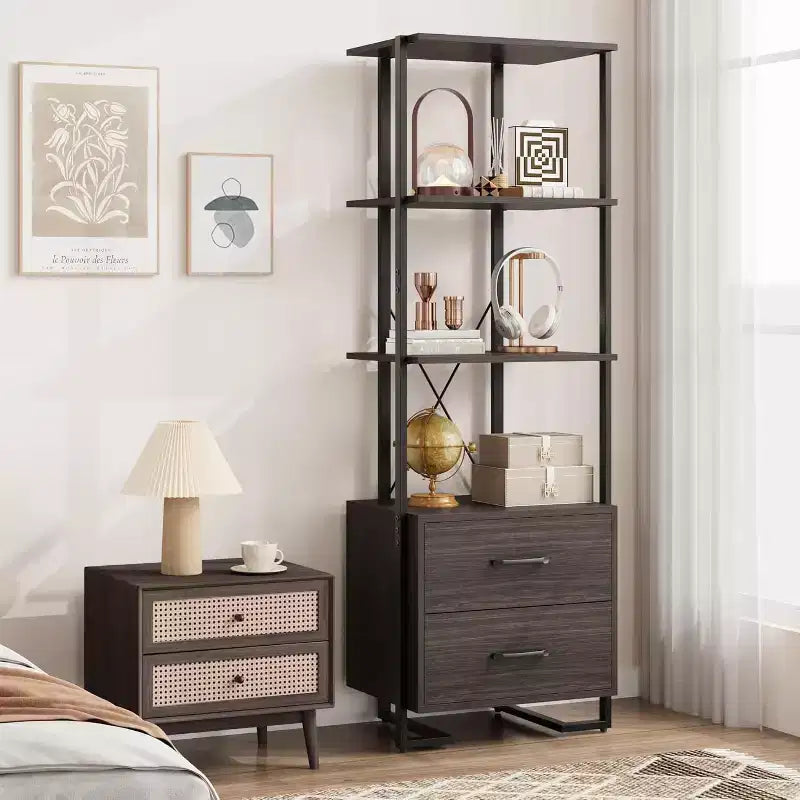 Bibliothèque 4 étagères avec tiroirs de rangement, étagère ouverte de 180 cm de haut pour salon, chambre, bureau