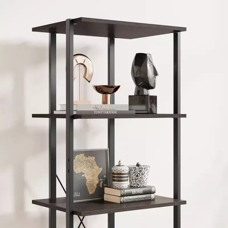 Bibliothèque 4 étagères avec tiroirs de rangement, étagère ouverte de 180 cm de haut pour salon, chambre, bureau
