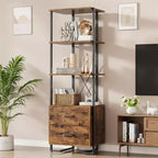 Bibliothèque 4 étagères avec tiroirs de rangement, étagère ouverte de 180 cm de haut pour salon, chambre, bureau