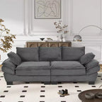 85.4in Modern Curved Sofa, Back Upholstered Couch with 2 Decorative Throw Pillows, Corduroy Fabric Couch for Living Room, Bedroom , Apartment