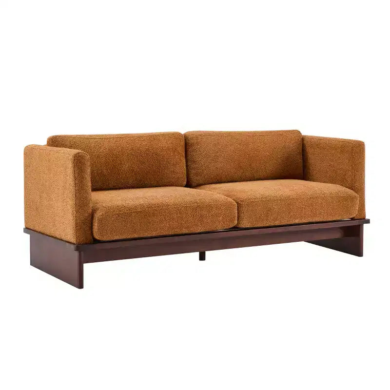 Canapé moderne 77 avec accoudoirs carrés et base en bois massif, causeuse en velours côtelé pour petit salon, chambre ou appartement - Panipeachy