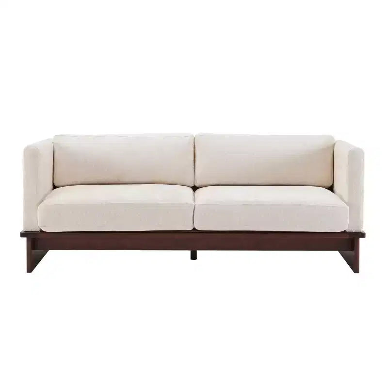 Canapé moderne 77 avec accoudoirs carrés et base en bois massif, causeuse en velours côtelé pour petit salon, chambre ou appartement - Panipeachy