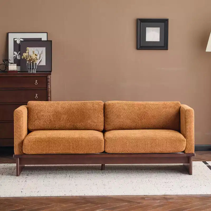 Canapé moderne 77 avec accoudoirs carrés et base en bois massif, causeuse en velours côtelé pour petit salon, chambre ou appartement - Panipeachy