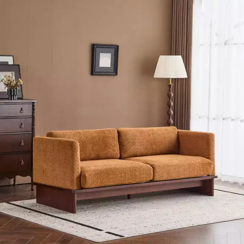 Canapé moderne 77 avec accoudoirs carrés et base en bois massif, causeuse en velours côtelé pour petit salon, chambre ou appartement - Panipeachy