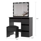 Banc de vanité Acekool avec coussin rembourré doux, tabouret de maquillage élégant, siège robuste pour chambre à coucher, dressing, chaise d'appoint polyvalente, noir