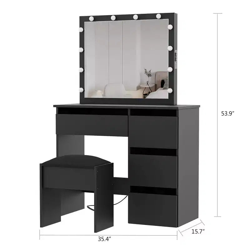 Banc de vanité Acekool avec coussin rembourré doux, tabouret de maquillage élégant, siège robuste pour chambre à coucher, dressing, chaise d'appoint polyvalente, noir