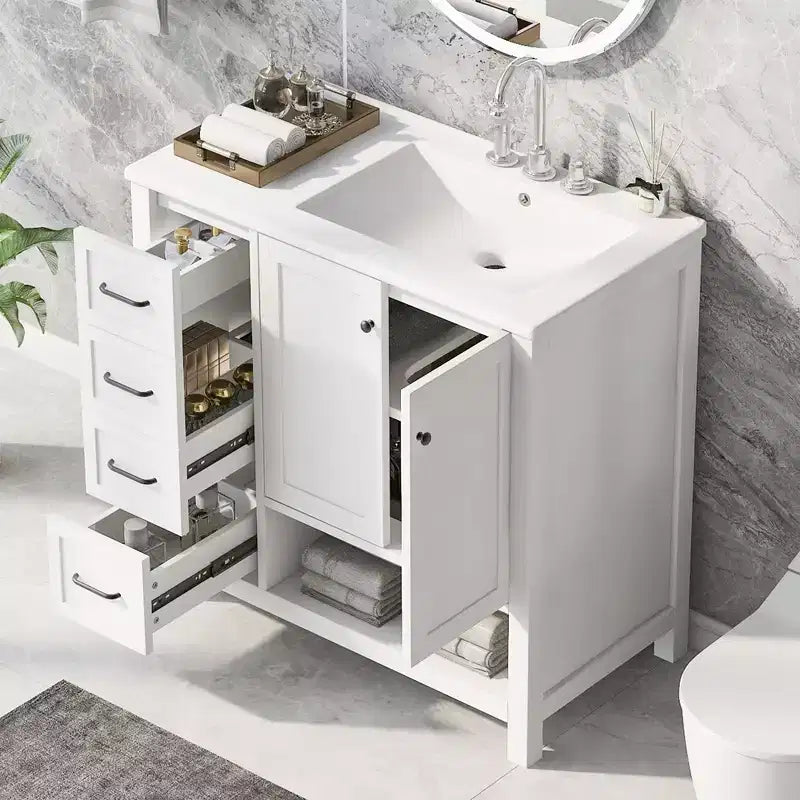 36 Bathroom Vanity Sink Combo with Storage , Wood Bathroom Floor Cabinet with Drawers and Doors