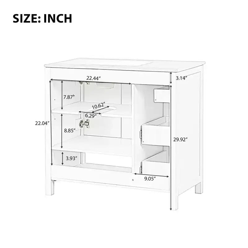 Meuble lavabo de salle de bain 36 pouces avec rangement, meuble de salle de bain en bois avec tiroirs et portes