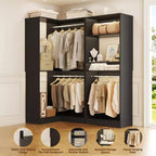 Organisateurs de Dressing Besiost avec 7 étagères, système de rangement de dressing d'angle autoportant avec espace de rangement et 4 tringles
