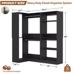 Organisateurs de Dressing Besiost avec 7 étagères, système de rangement de dressing d'angle autoportant avec espace de rangement et 4 tringles