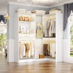 Organisateurs de Dressing Besiost avec 7 étagères, système de rangement de dressing d'angle autoportant avec espace de rangement et 4 tringles