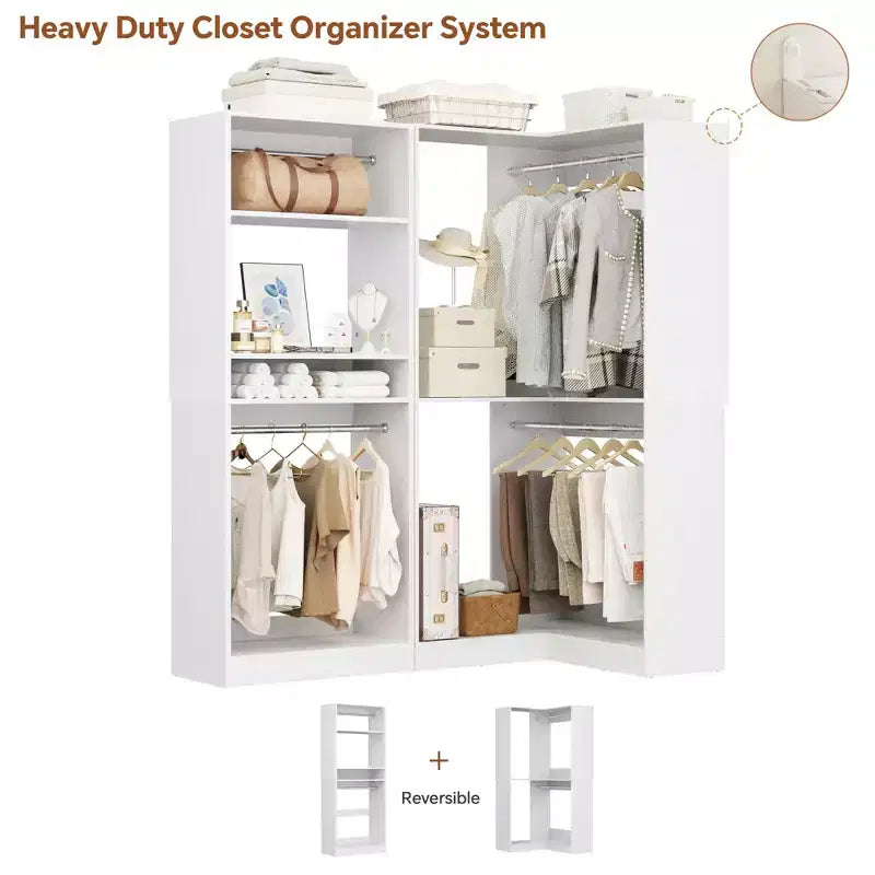 Organisateurs de Dressing Besiost avec 7 étagères, système de rangement de dressing d'angle autoportant avec espace de rangement et 4 tringles