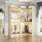 Organisateurs de Dressing Besiost avec 7 étagères, système de rangement de dressing d'angle autoportant avec espace de rangement et 4 tringles