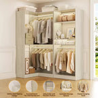 Organisateurs de Dressing Besiost avec 7 étagères, système de rangement de dressing d'angle autoportant avec espace de rangement et 4 tringles